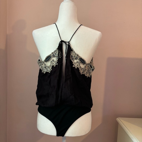 Free People Drapey Top Tie-Back Bodysuit with Floral Embroidery - Picture 6 of 7